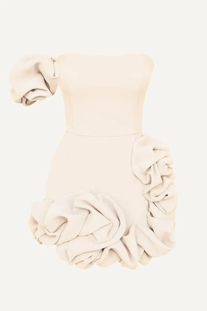 Bustier Cream Dress Flora Bottom One Shoulder