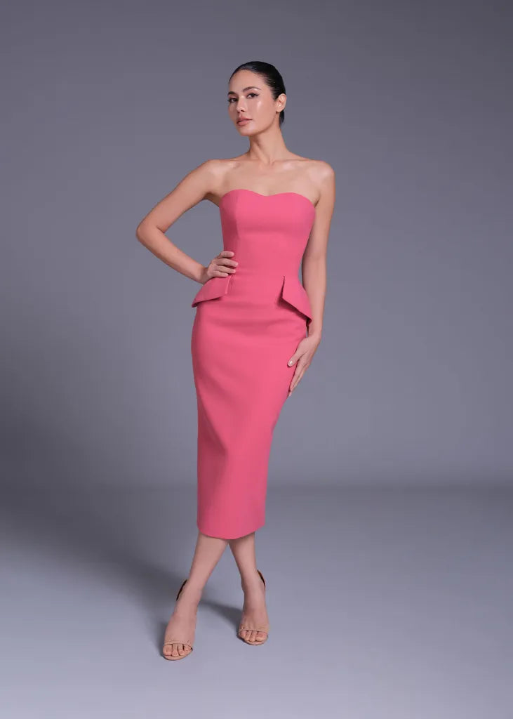 Crimson Jekyll Double Layer Waist Strapless Sheath Dress