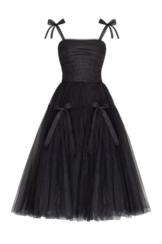 Black Bloom Lace Up Tulle Dress