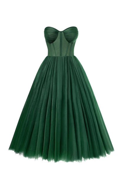 Strapless Forest Bloom Midi Tulle Dress