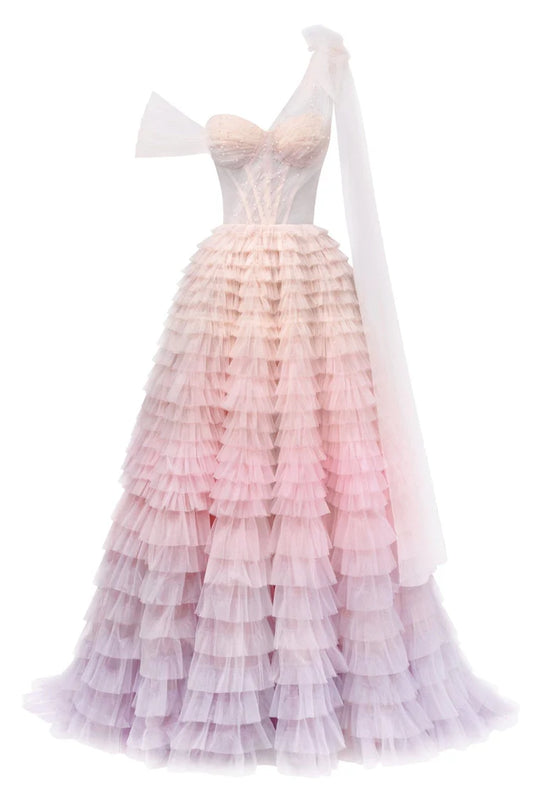 Ombre Couture Frill Layered Gown