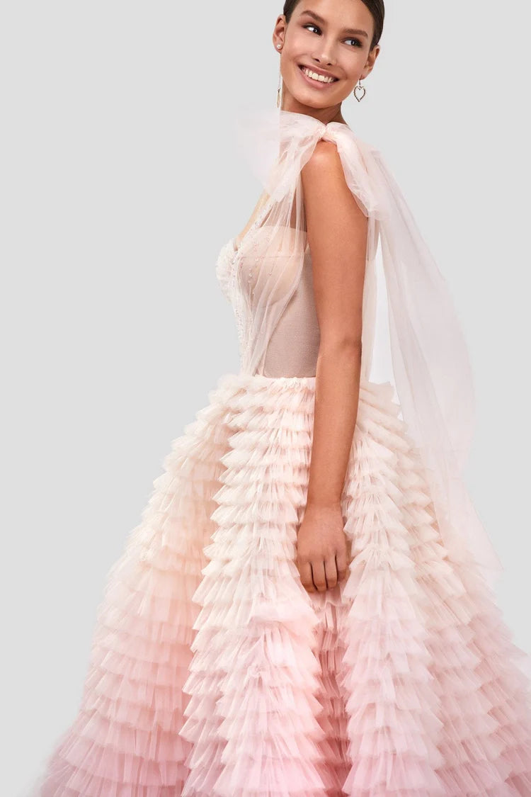 Ombre Couture Frill Layered Gown