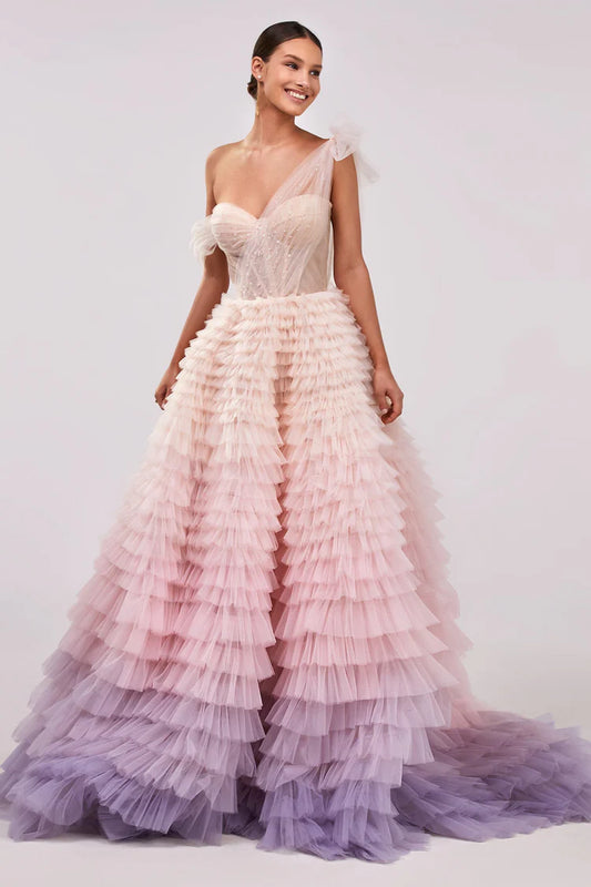 Ombre Couture Frill Layered Gown