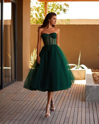 Strapless Forest Bloom Midi Tulle Dress