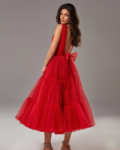 Red Allure midi Deep Plunge Cut-Out Detailing