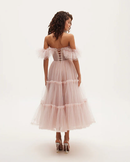 Pink Peony Ruffle Tulle Midi Dress