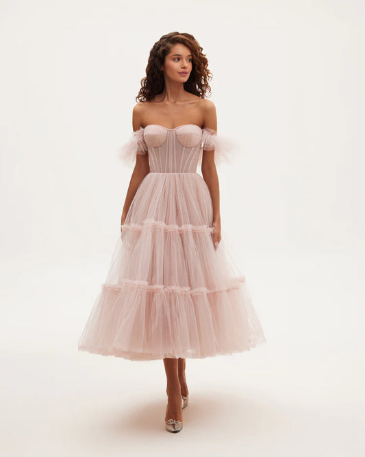 Pink Peony Ruffle Tulle Midi Dress