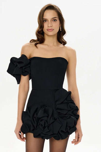 Bustier Black Dress Flora Bottom One Shoulder