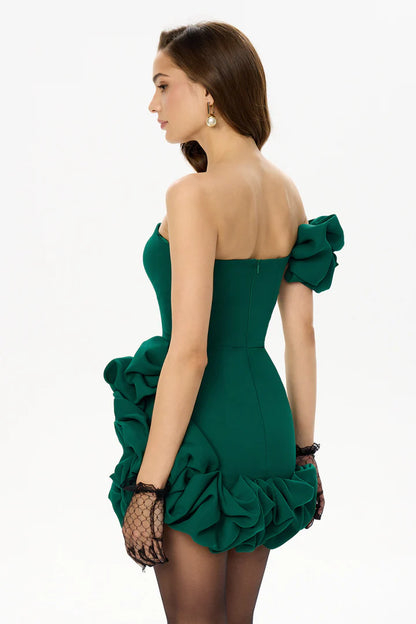 Bustier Olive Dress Flora Bottom One Shoulder
