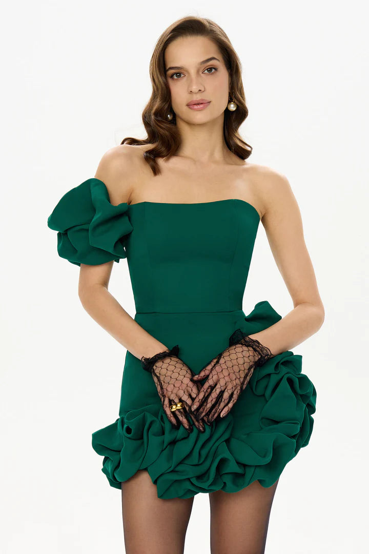 Bustier Olive Dress Flora Bottom One Shoulder