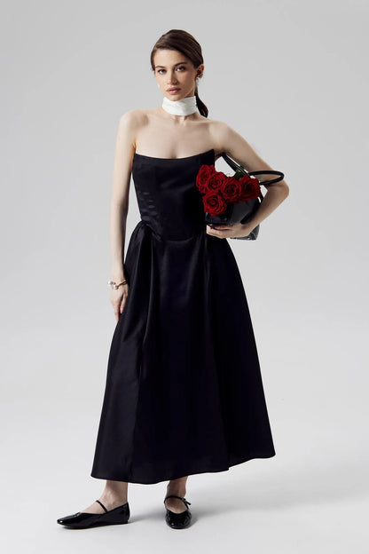 Fleur Tuck Black Corset Dress