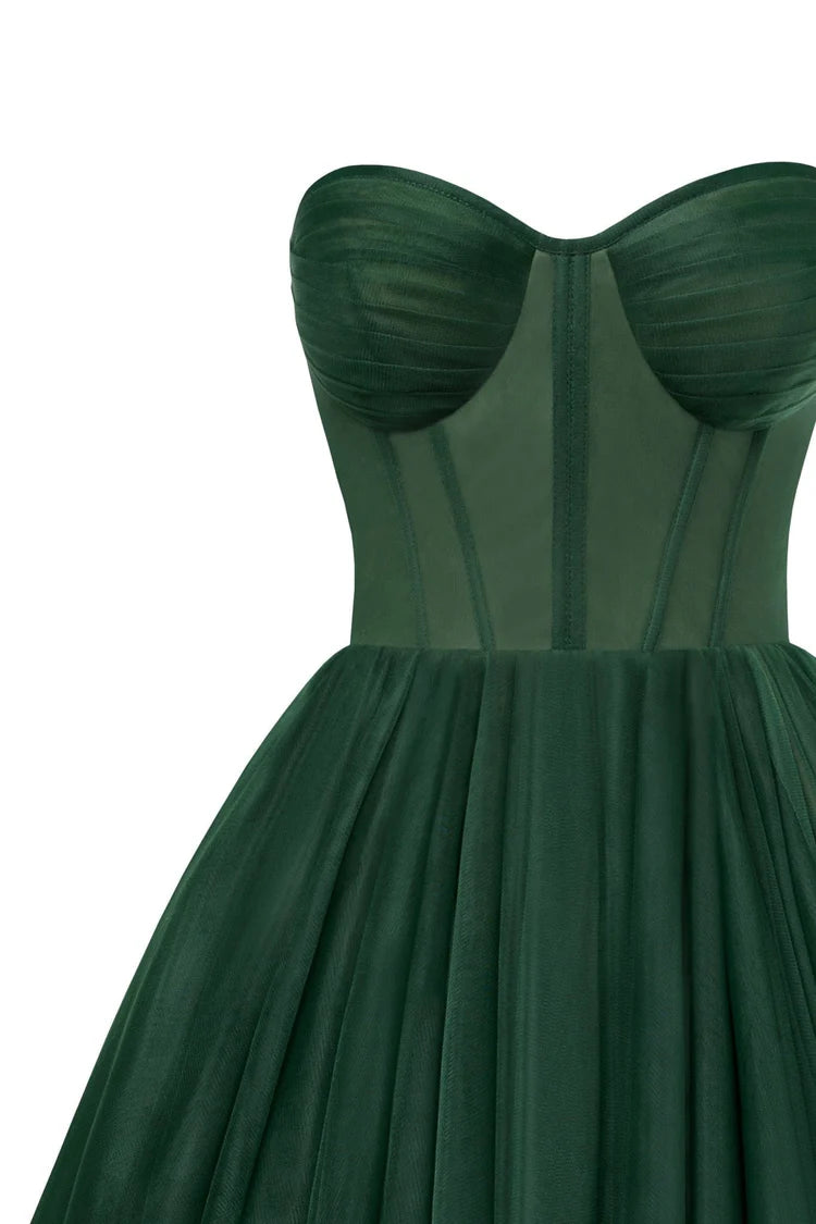Strapless Forest Bloom Midi Tulle Dress