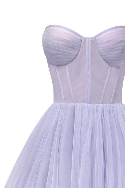 Strapless Lavender Bloom Midi Tulle Dress
