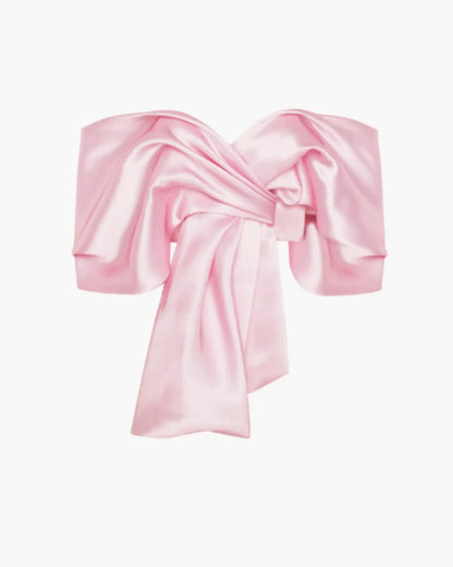 Pink Organza Off-Shoulder Blouse With Meringue Flounces (Milla)