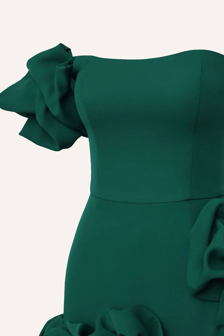 Bustier Olive Dress Flora Bottom One Shoulder