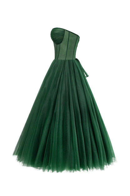 Strapless Forest Bloom Midi Tulle Dress