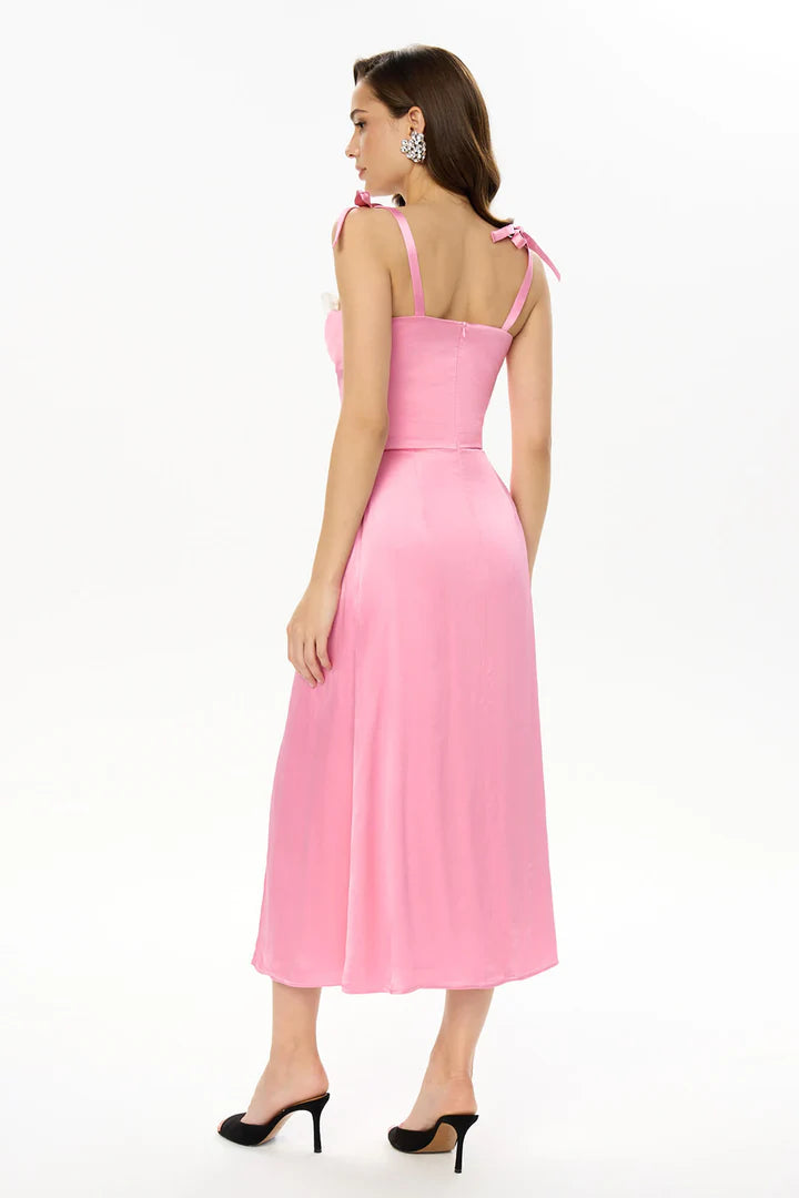 Luna Slit Pink Flowy Dress