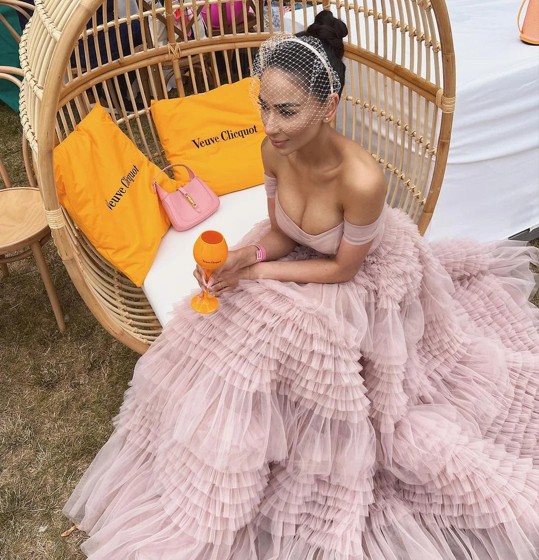 Misty Roselle Off Shoulder Frill Layered Gown