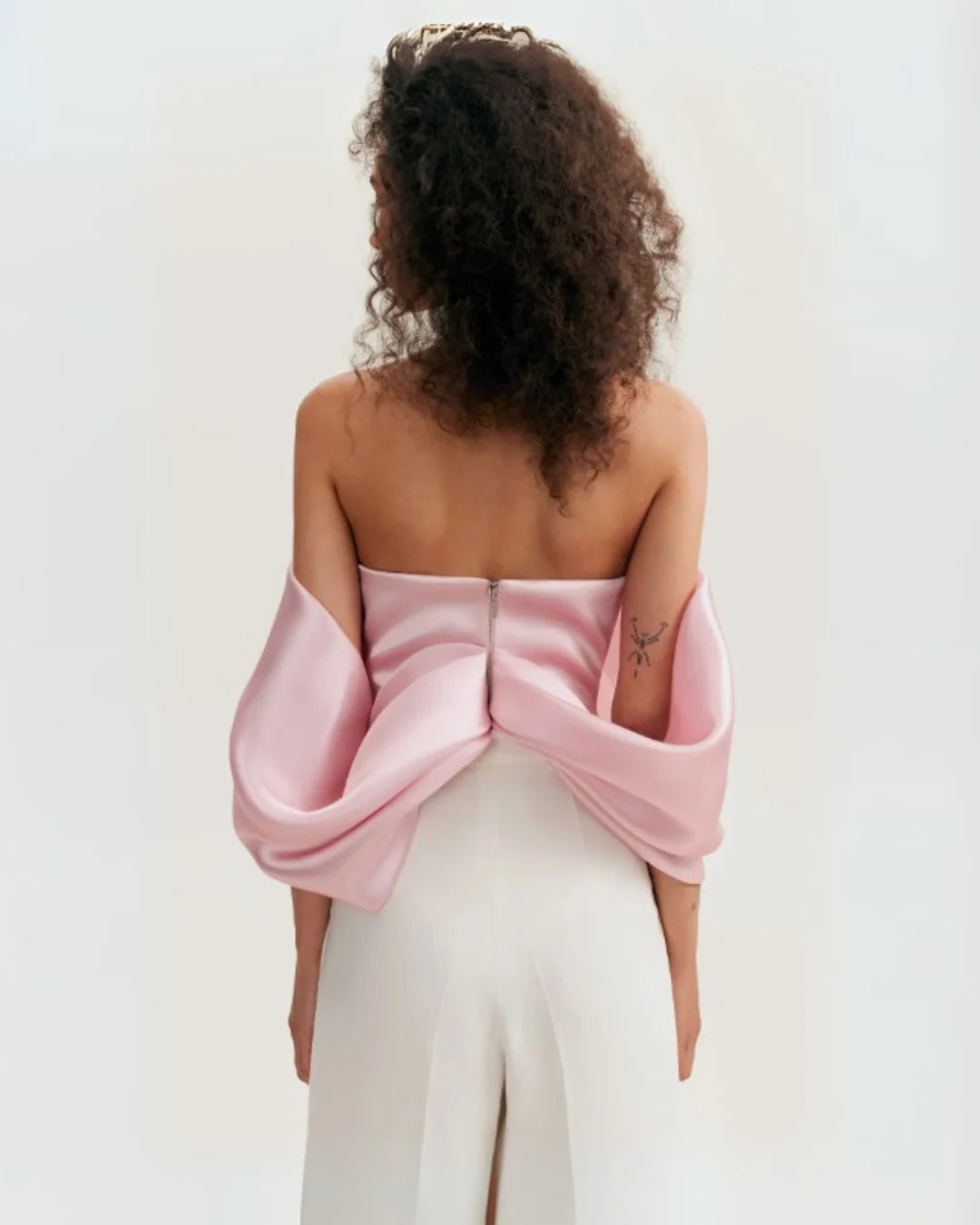 Pink Organza Off-Shoulder Blouse With Meringue Flounces (Milla)