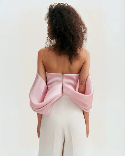 Pink Organza Off-Shoulder Blouse With Meringue Flounces (Milla)