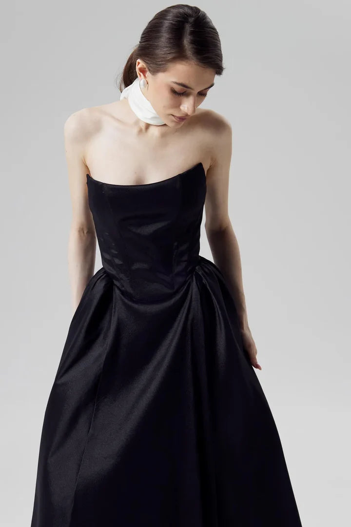 Fleur Tuck Black Corset Dress