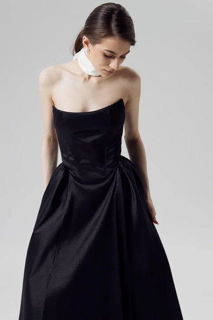 Fleur Tuck Black Corset Dress