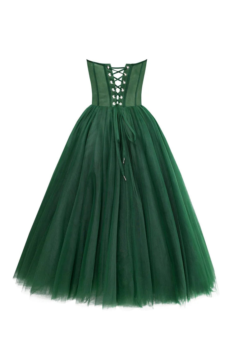 Strapless Forest Bloom Midi Tulle Dress