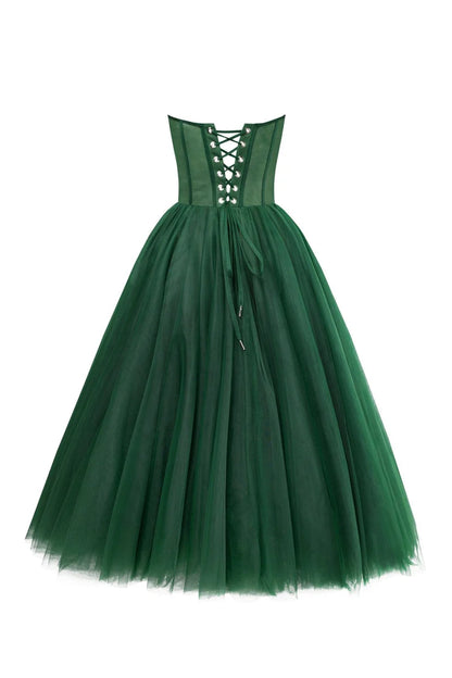 Strapless Forest Bloom Midi Tulle Dress
