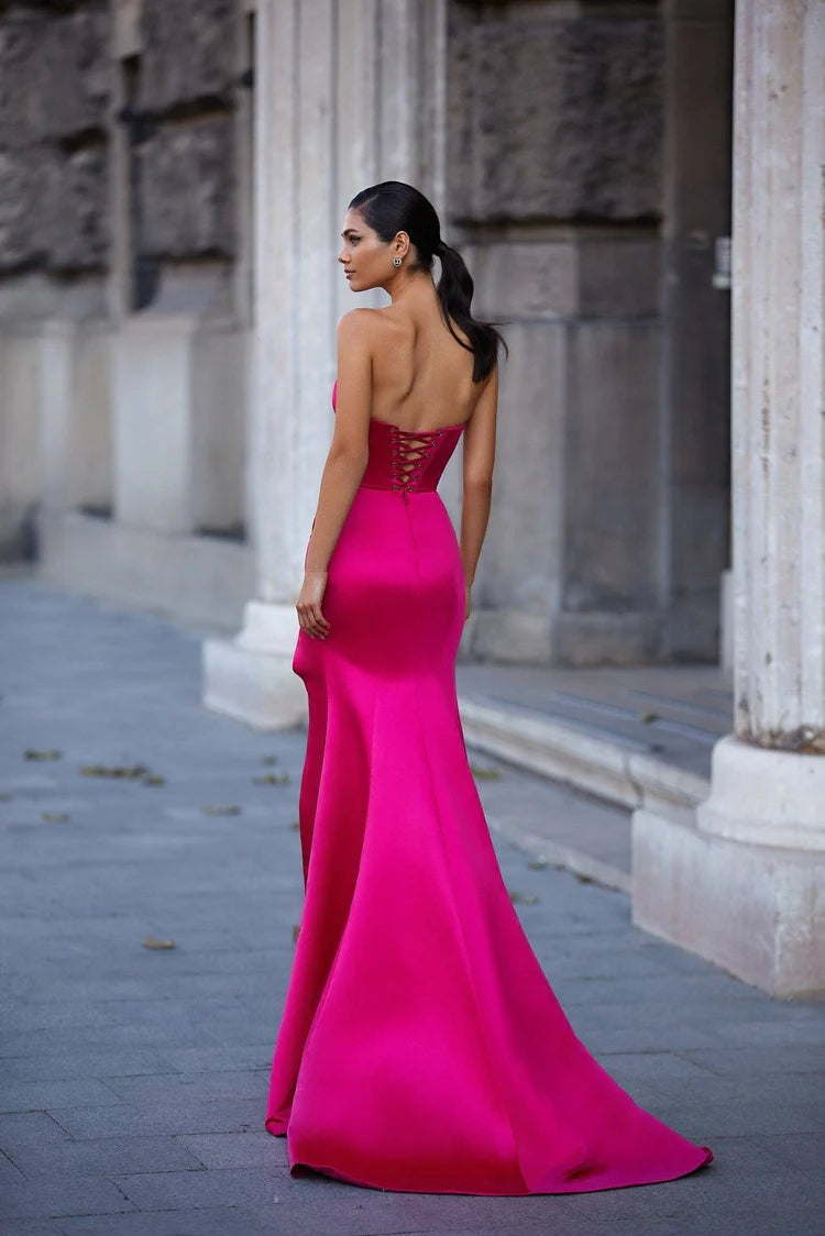 Fuchsia Siren evening gown with thigh slit