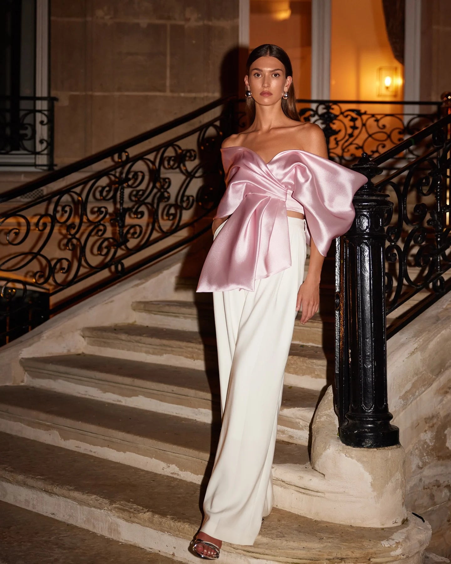 Pink Organza Off-Shoulder Blouse With Meringue Flounces (Milla)