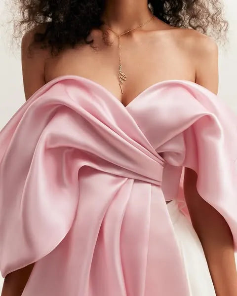 Pink Organza Off-Shoulder Blouse With Meringue Flounces (Milla)