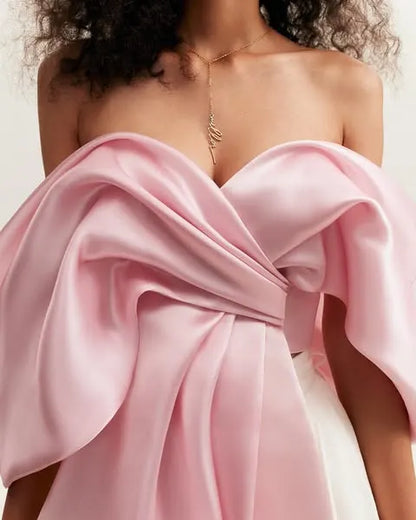 Pink Organza Off-Shoulder Blouse With Meringue Flounces (Milla)