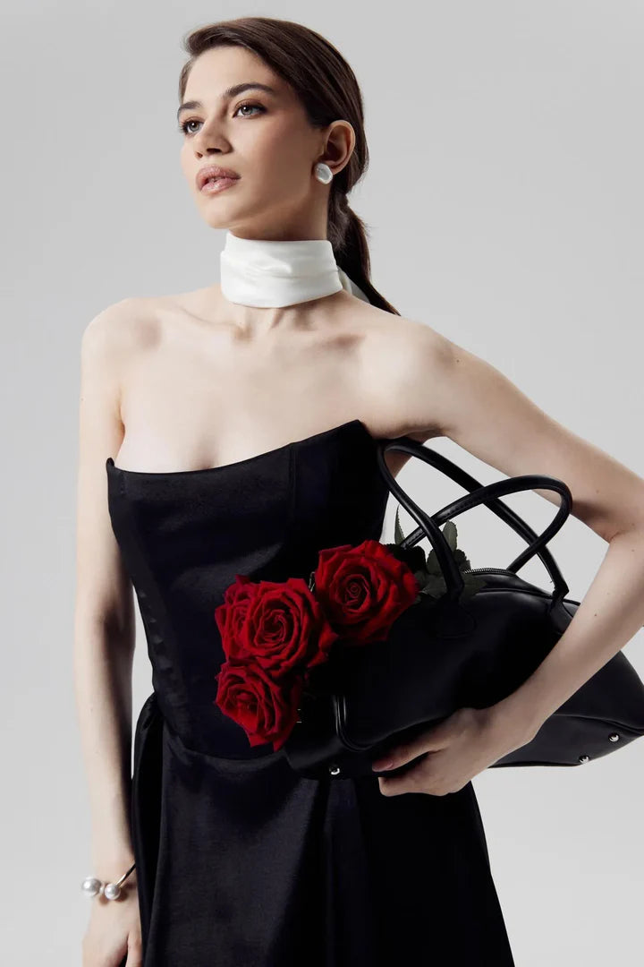 Fleur Tuck Black Corset Dress