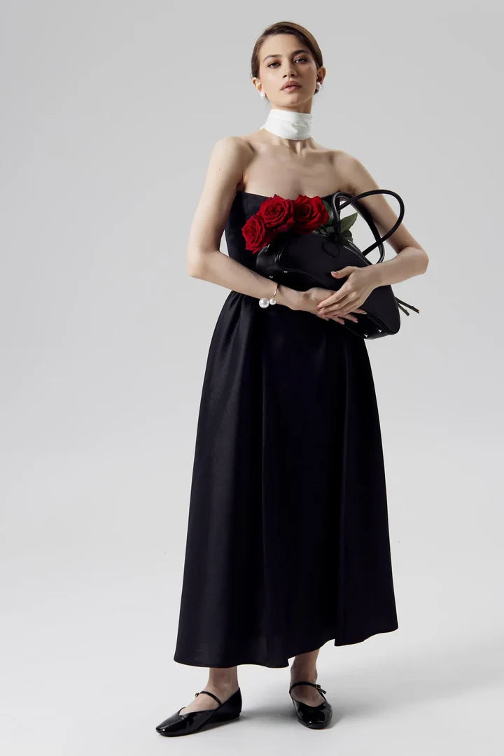 Fleur Tuck Black Corset Dress