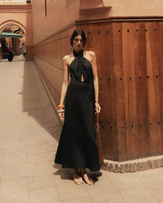 Heliconia Twisted Black Dress