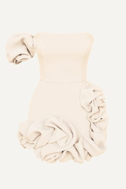 Bustier Cream Dress Flora Bottom One Shoulder