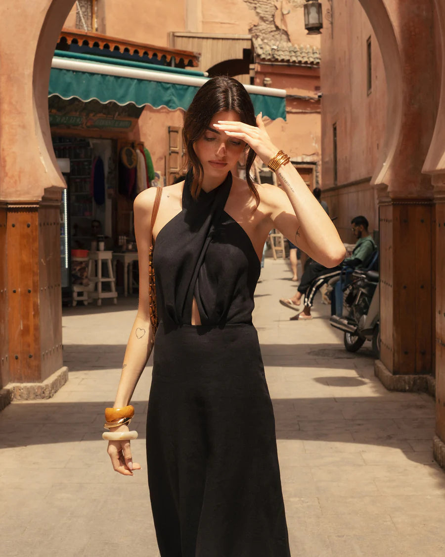 Heliconia Twisted Black Dress