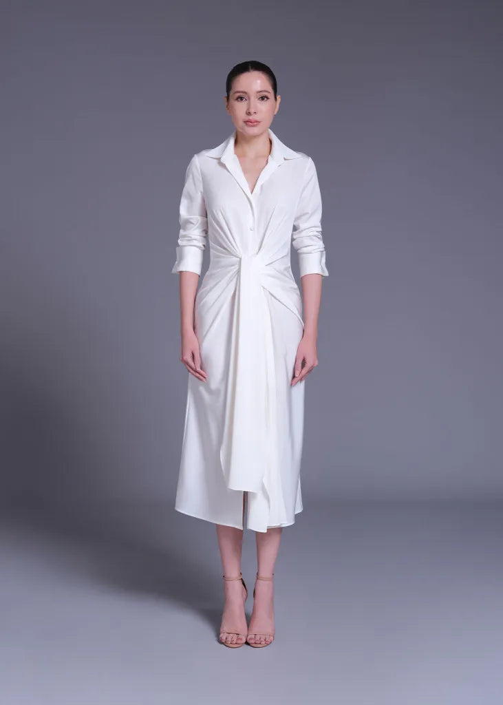 Acetate Shirt Dress with Gathered Tie Detail