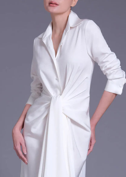 Acetate Shirt Dress with Gathered Tie Detail