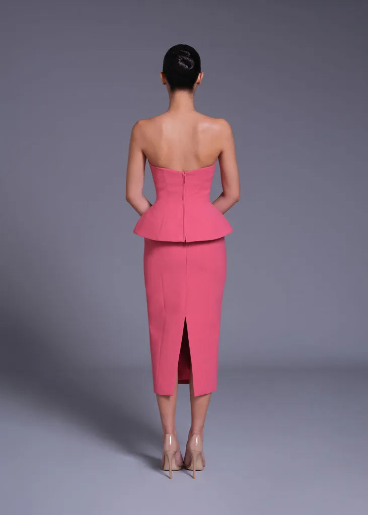 Crimson Jekyll Double Layer Waist Strapless Sheath Dress