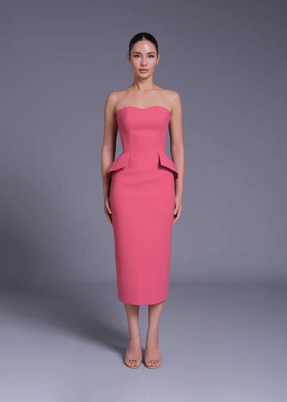 Crimson Jekyll Double Layer Waist Strapless Sheath Dress