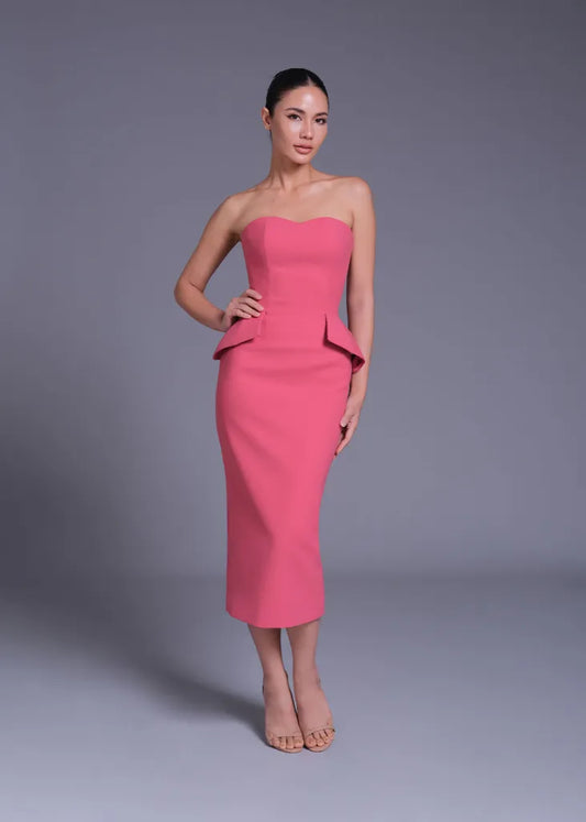 Crimson Jekyll Double Layer Waist Strapless Sheath Dress