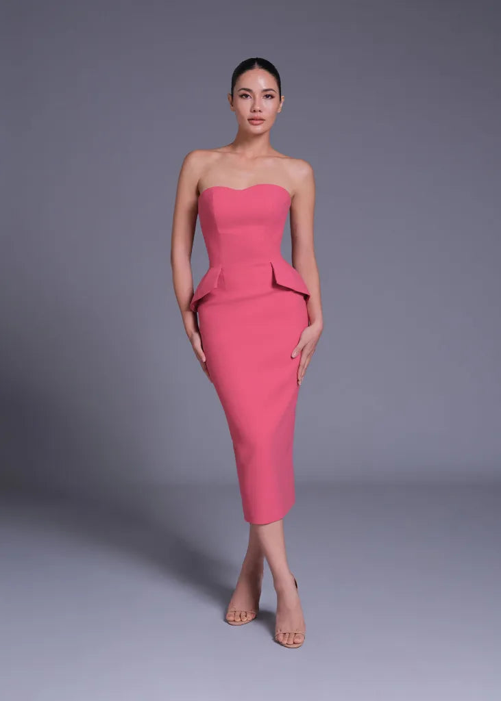 Crimson Jekyll Double Layer Waist Strapless Sheath Dress