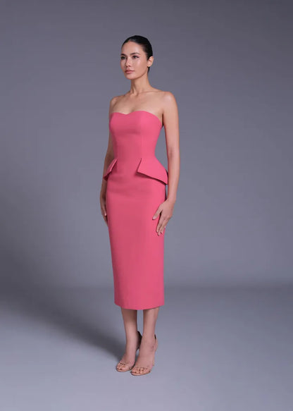 Crimson Jekyll Double Layer Waist Strapless Sheath Dress