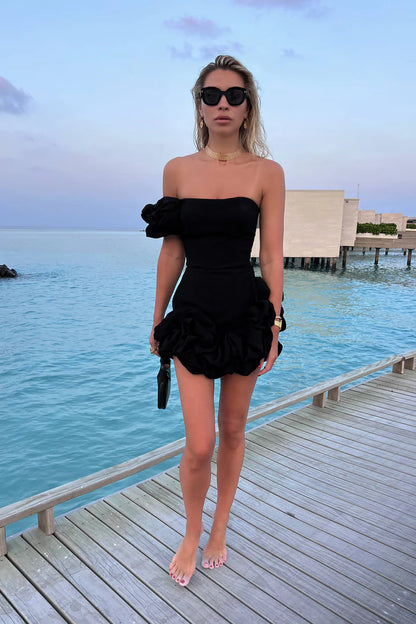 Bustier Black Dress Flora Bottom One Shoulder