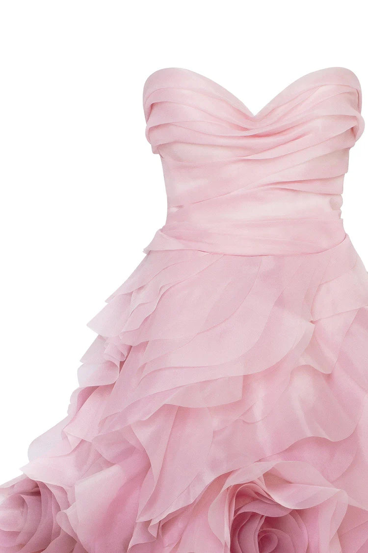 Dramatic Floral organza midi dress in Misty Rosalia