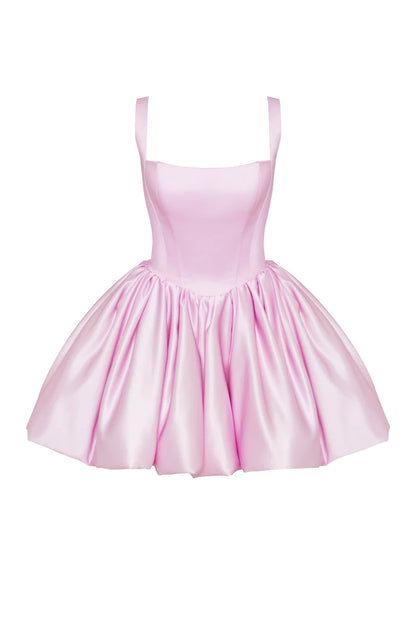 Adorable Puffy Pink Glow Mini Dress