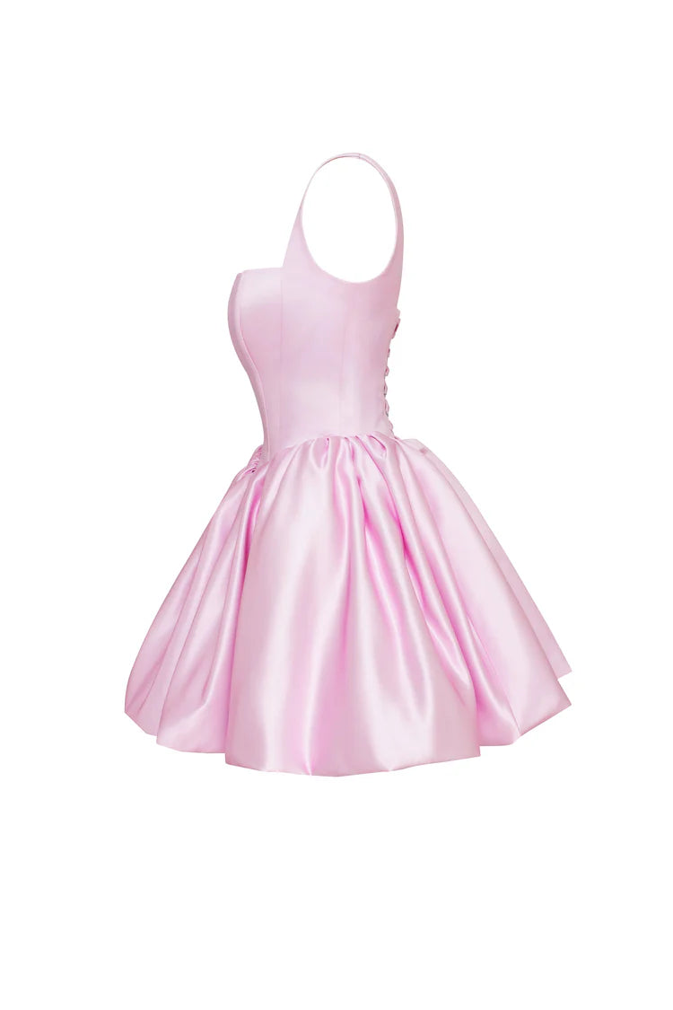 Adorable Puffy Pink Glow Mini Dress