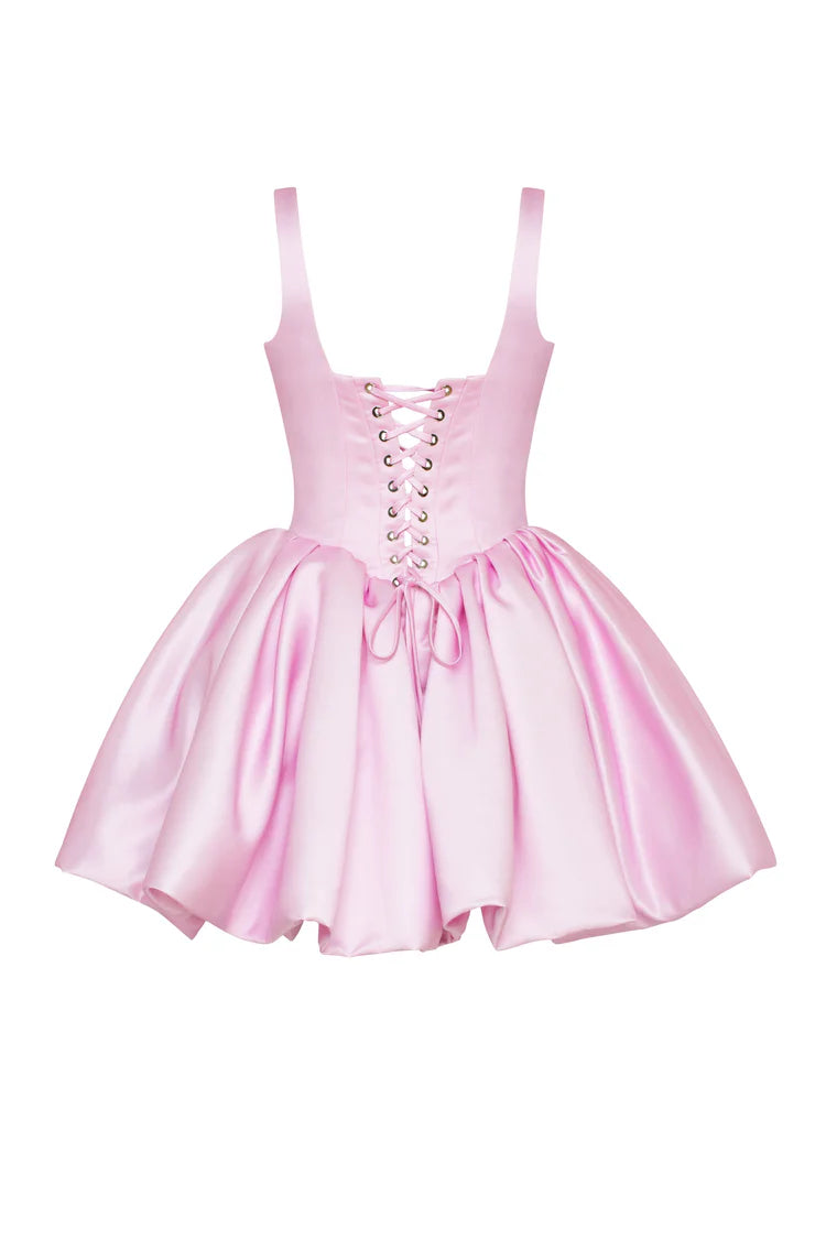 Adorable Puffy Pink Glow Mini Dress