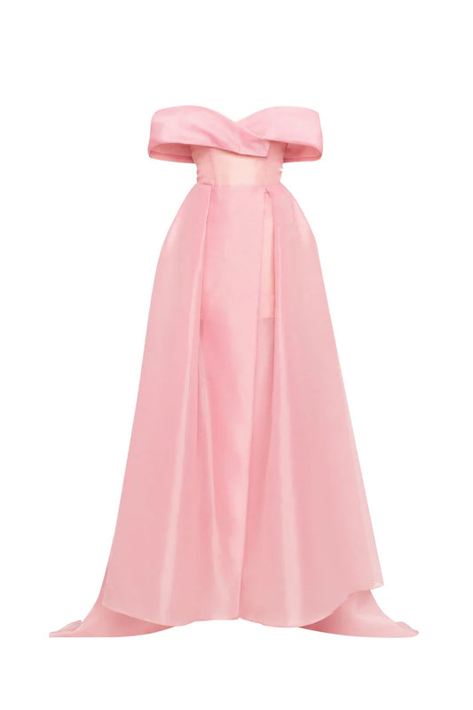 Reverie Off Shoulder misty rose maxi dress